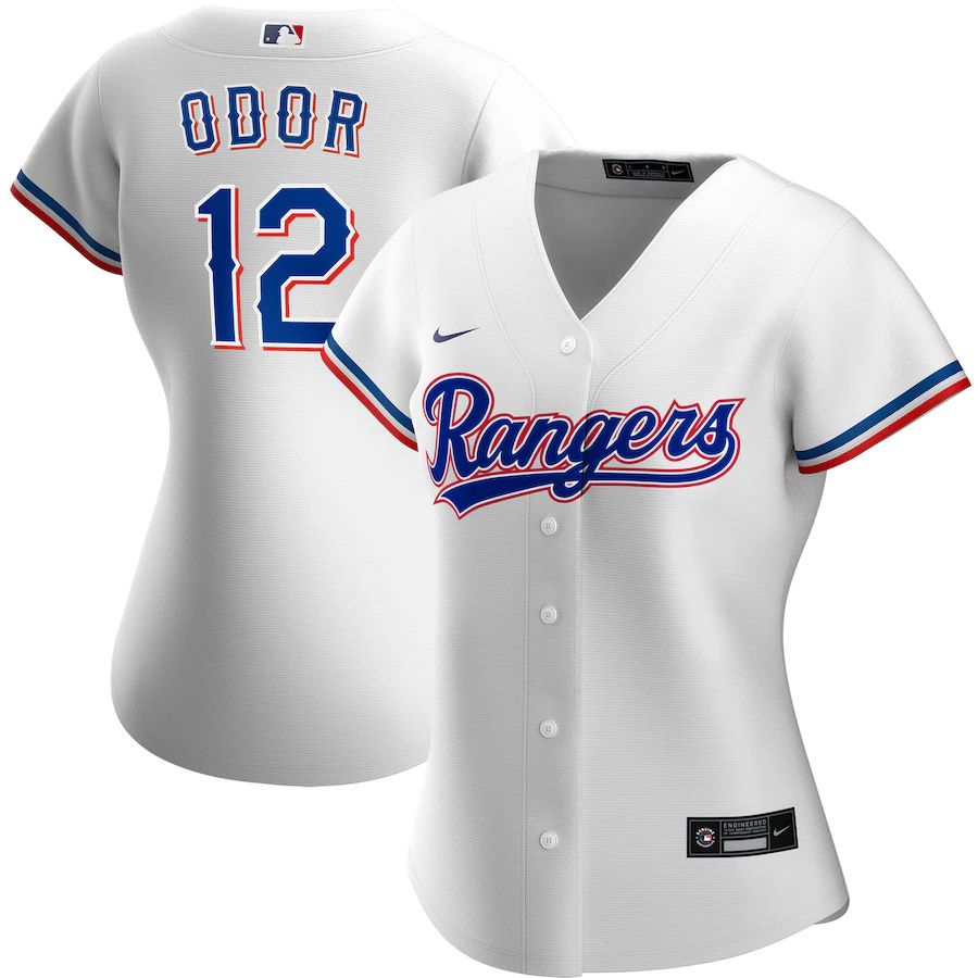 Womens Texas Rangers #12 Rougned Odor Nike White Home Replica Player MLB Jerseys->women mlb jersey->Women Jersey